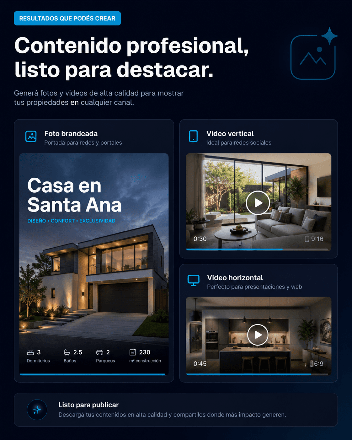 Resultados que puedes crear con Vizorah: fotos brandeadas, video vertical y horizontal